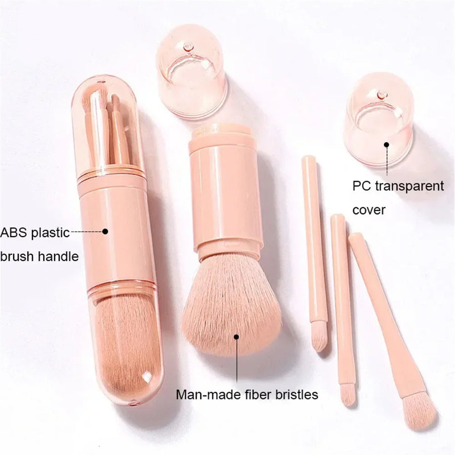 Ensemble de pinceaux de maquillage de voyage, 4 en 1, rétractable, Kabuki, brosse, 3 petits pinceaux pour les yeux, doux, petit, portable pour la retouche