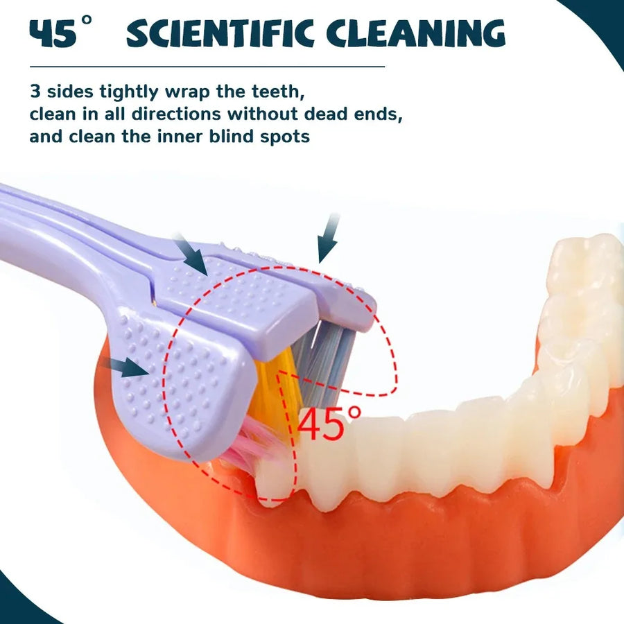 Brosse à dents stéréo 3D à trois côtés pour adultes, cheveux ultra fins et doux, grattoir à langue, livres profonds, santé, soins bucco-dentaires