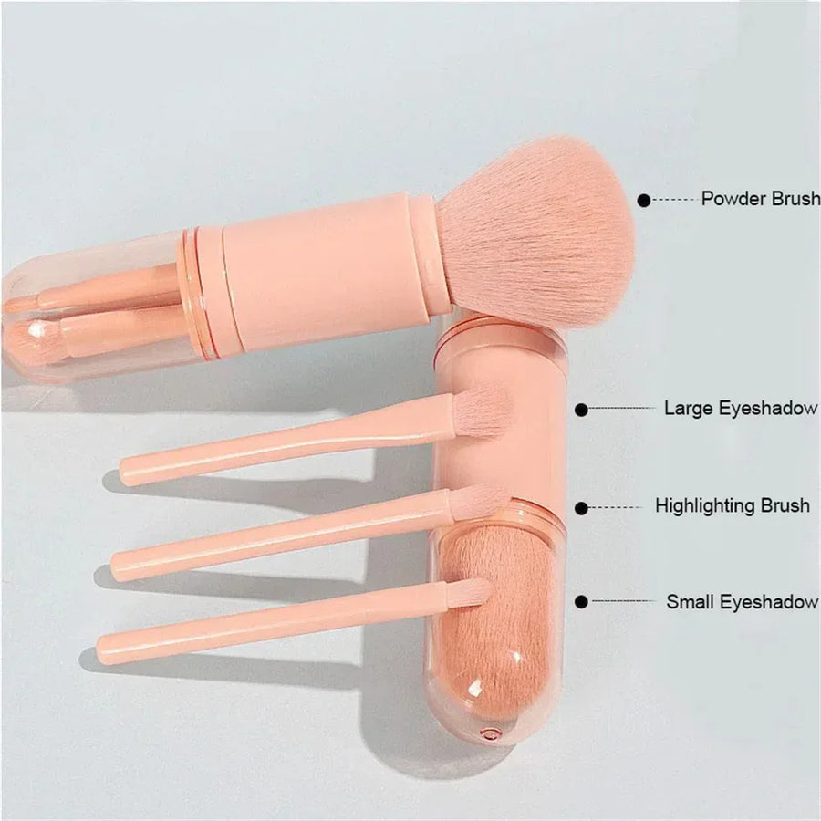 Ensemble de pinceaux de maquillage de voyage, 4 en 1, rétractable, Kabuki, brosse, 3 petits pinceaux pour les yeux, doux, petit, portable pour la retouche