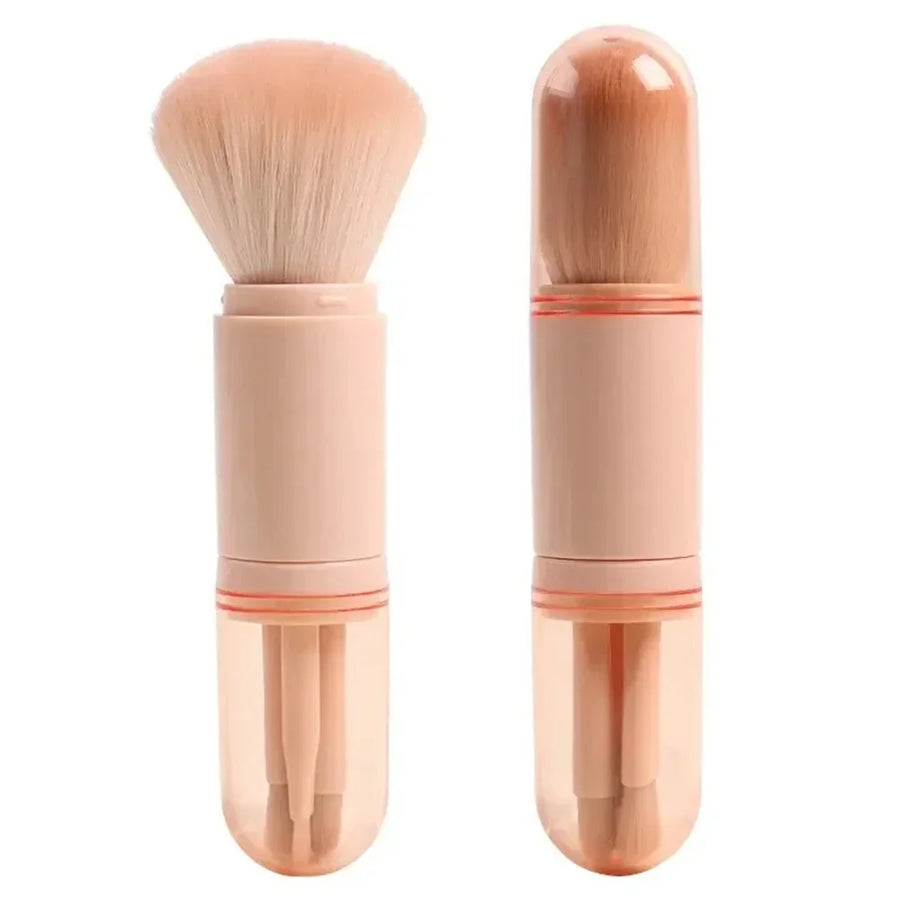 Ensemble de pinceaux de maquillage de voyage, 4 en 1, rétractable, Kabuki, brosse, 3 petits pinceaux pour les yeux, doux, petit, portable pour la retouche