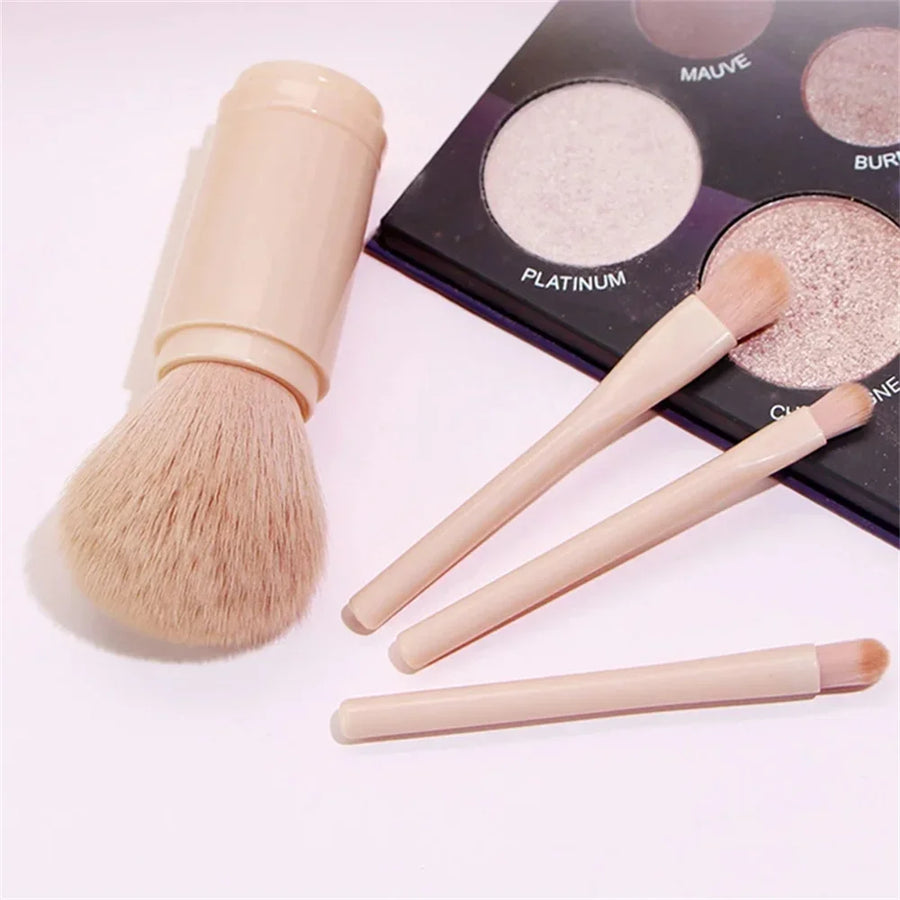 Ensemble de pinceaux de maquillage de voyage, 4 en 1, rétractable, Kabuki, brosse, 3 petits pinceaux pour les yeux, doux, petit, portable pour la retouche